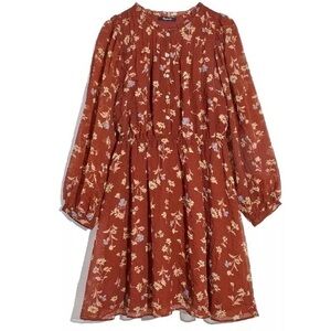 Madewell Norma Rae Floral Long Sleeve Mini Dress Dark Merlot Color Size Medium